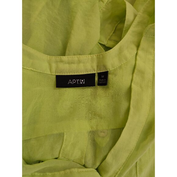 Bright Lime Sheer Blouse With Roll-Tab Sleeves bold Y2K - Picture 5 of 6